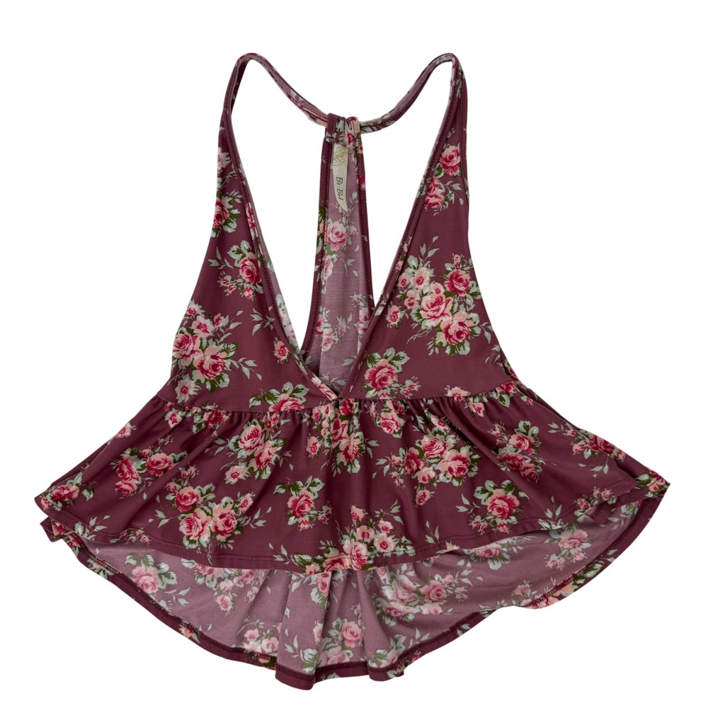 Bo Bel Floral Peplum Tank Top Pink‎ Mauve Boho Romanticcore  Womens Size Small